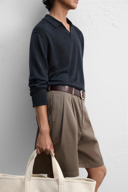 ZARA ШОРТЫ RELAXED FIT СО СКЛАДКАМИ, ЗЕМЛЯНОЙ