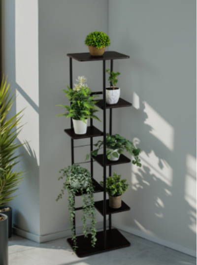 Подставка для цветов Greengo, 7 полок, 36×23×120 см, напольная, каркас металл, полки МДФ, чёрная