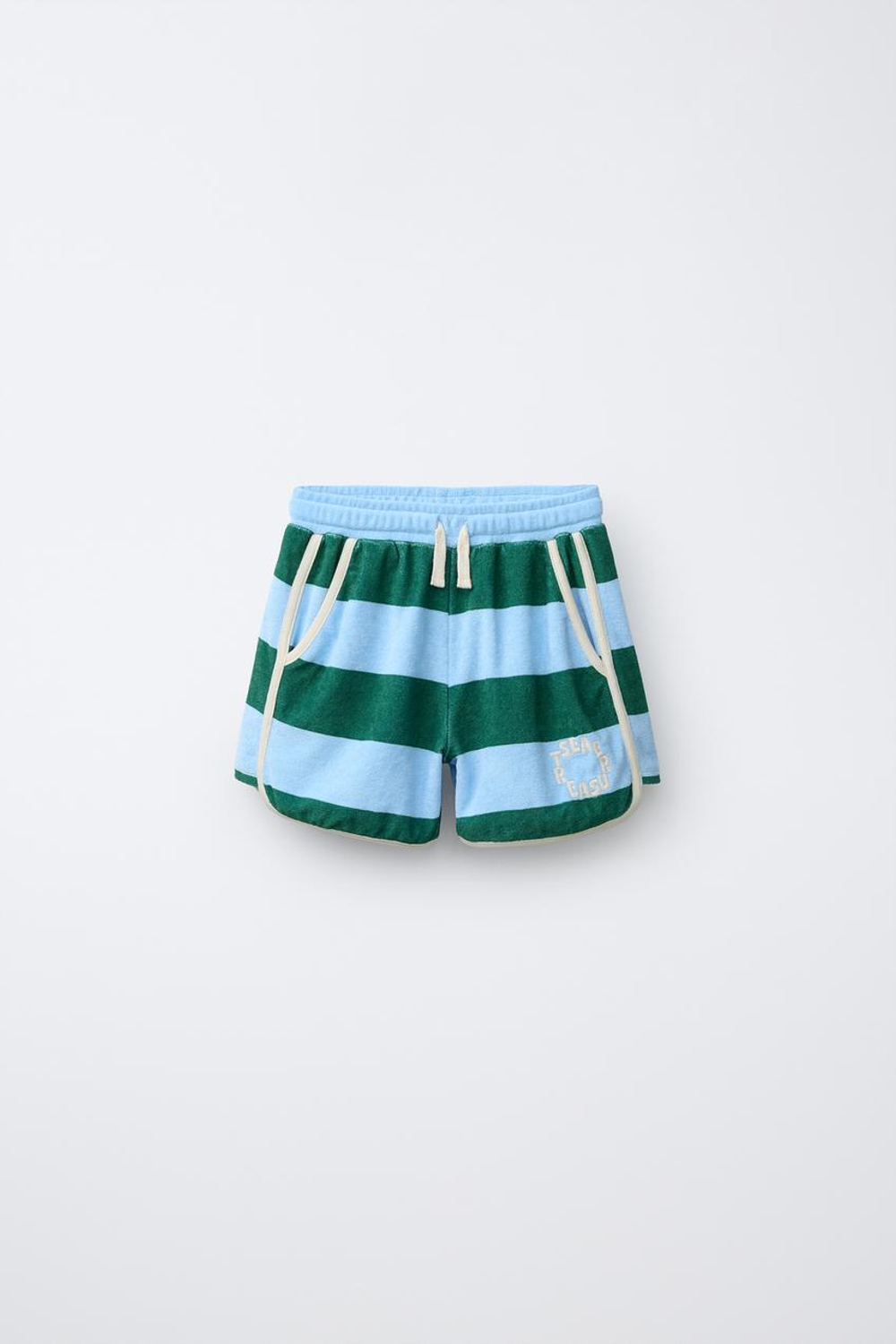 ZARA ШОРТЫ ИЗ МАХРОВОЙ ТКАНИ В ПОЛОСКУ, ГОЛУБОЙ
