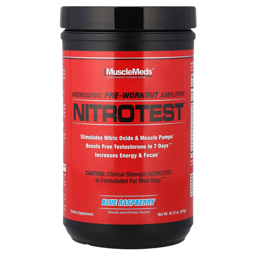 MuscleMeds, Nitrotest™, андрогенный предтренировочный усилитель, голубая малина, 474 г (16,72 унции)