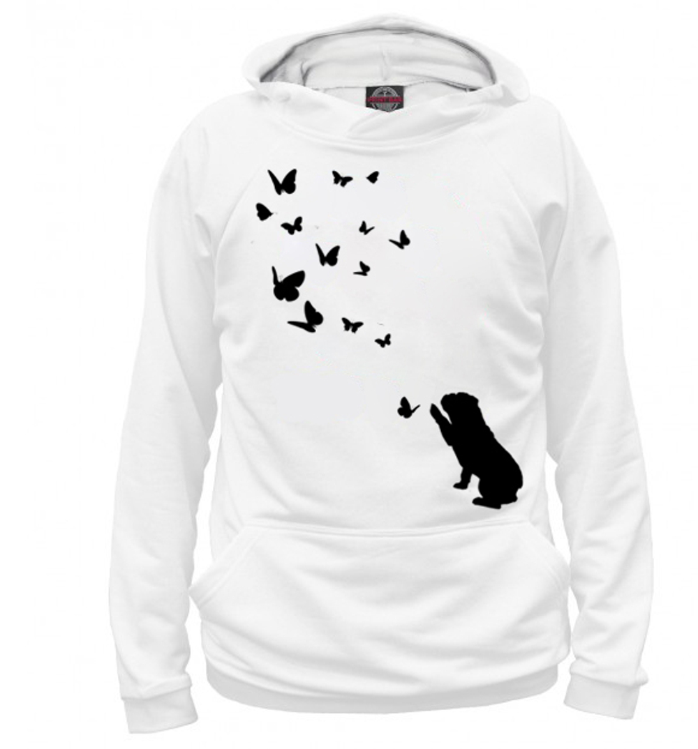 Толстовка "Английский бульдог и бабочки"