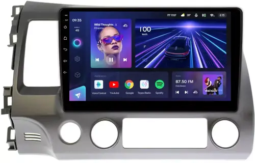 Магнитола для Honda Civic 8 4d 2005-2012 (левый руль, рамка 10) - Teyes CC3 на Android 10, Быстрая, QLED, CarPlay, 4G SIM-слот