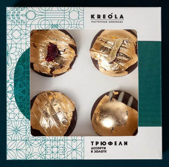 Конфеты "Трюфель в золоте" ассорти ручной работы 4 шт. 85 +/- 5 гр