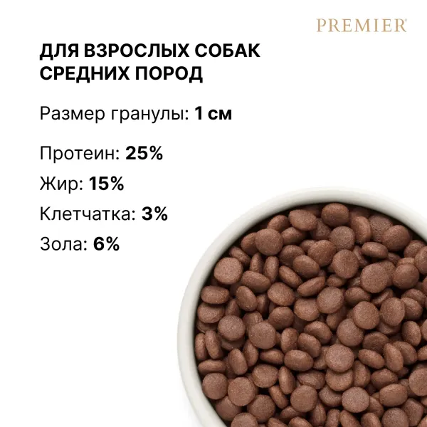 Уценка! Повр.упак. / Сухой корм Premier Dog Lamb&Turkey Adult Medium для собак средних пород из свежего мяса ягненка с индейкой