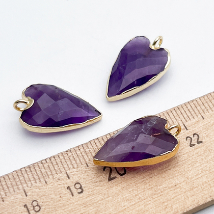 Подвеска Сердце, аметист, цвет золото, размер около 22*12 мм, цена за 1 шт