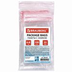 Пакеты с замком (гриппер), комплект 100 шт., 60х80 мм, ПВД, толщина 35 микрон, BRAUBERG, 606207