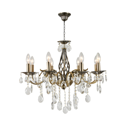 Люстра подвесная 8x40Вт E14, металл/хрусталь, античная бронза/прозрачный