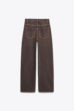 ZARA ПРЯМЫЕ ДЖИНСЫ TRF С ВЫСОКОЙ ПОСАДКОЙ, КОРИЧНЕВЫЙ