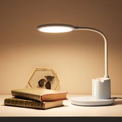 ULM-D150 15W-3000-6500K-DIM BLUE Светильник настольный светодиодный с подставкой под телефон и канцелярские принадлежности. С ночной подсветкой. Сенсорный выключатель. Диммер. Голубой. TM Uniel