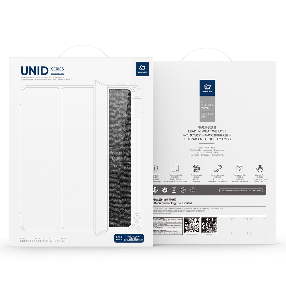Чехол книжка черного цвета для iPad Air 13 (2024-) и iPad Pro 12.9 (2018, 2020, 2021, 2022), серия Unid Series Case от Dux Ducis