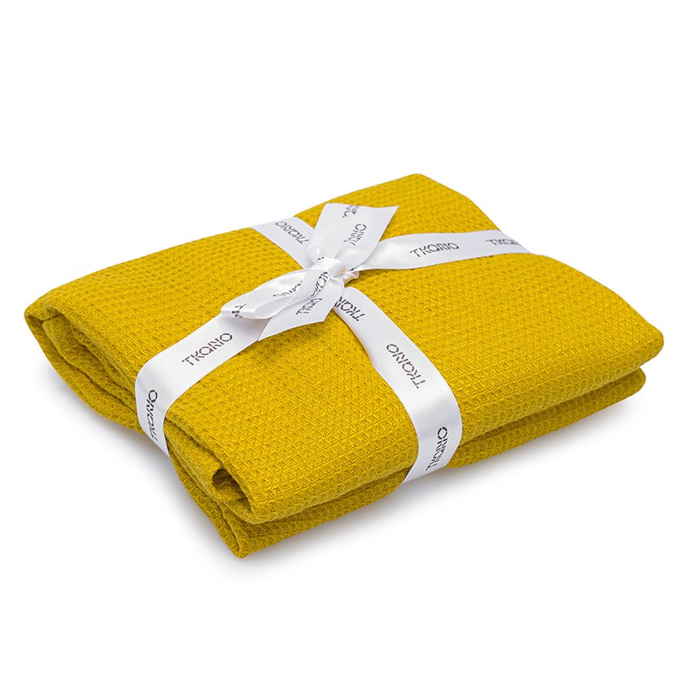 Набор из двух кухонных жаккардовых полотенец горчичного цвета из коллекции Essential