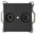 Розетка TV+FM Φ9.5mm проходная с накладкой, цвет черный матовый (soft touch)