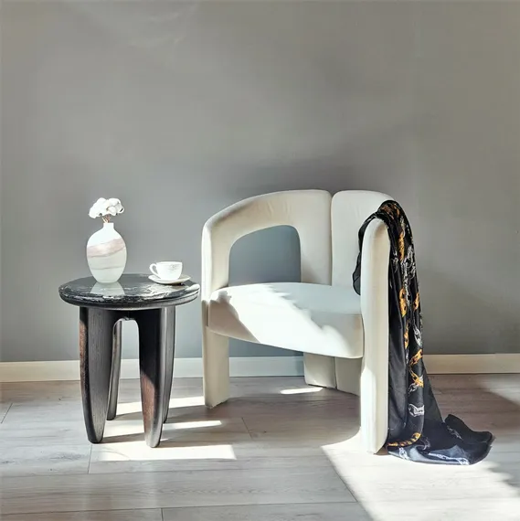 Журнальный столик SC-12, Ø50х48 см, черный мрамор, дерево