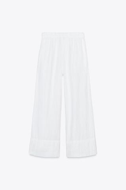 ZARA БРЮКИ ПАЛАЦЦО ИЗ 100% ЛЬНА — ZW COLLECTION, ЖЕЛТОВАТО-БЕЛЫЙ