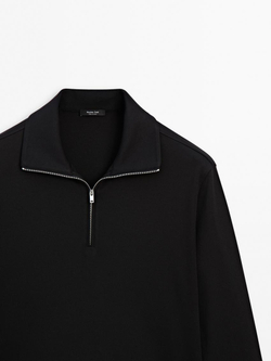 Massimo Dutti Свитер из трикотажа с воротником-стойкой, темно-синий