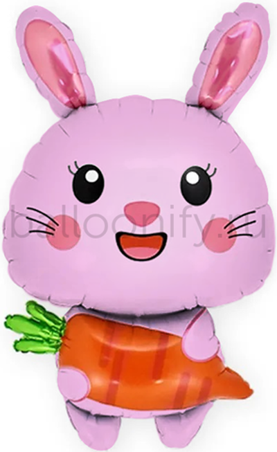 Шар (33''/84 см) Фигура, Зайка с морковкой, Розовый, 1 шт.