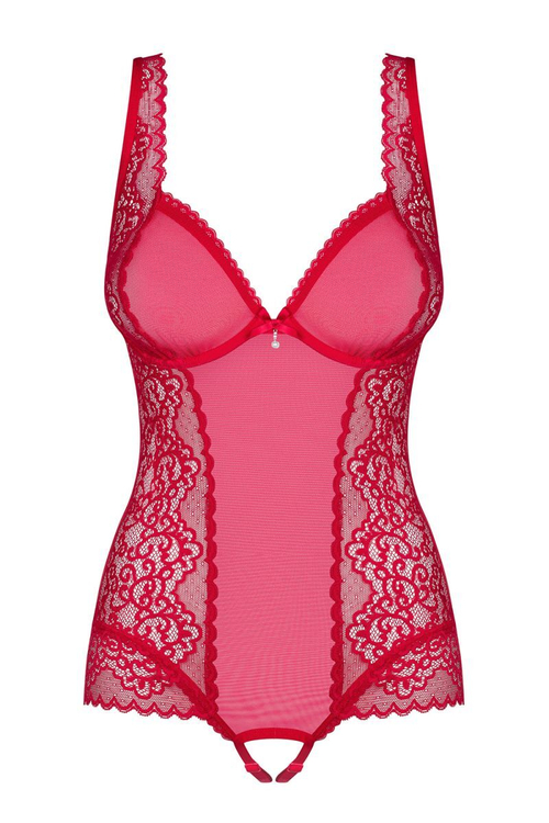 Оригинальное кружевное боди с интимным доступом Rougebelle