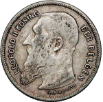 Belgium 2 Frank (Francs) 1909 – King Leopold II (Flemish Legend)