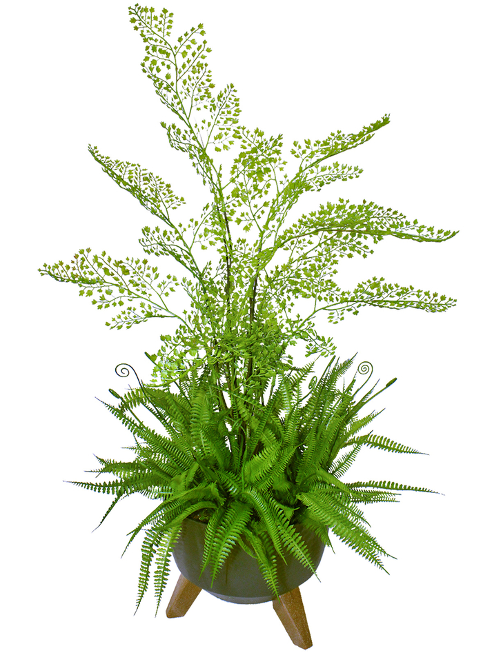 Искусственный Папоротник в темном кашпо на ножках