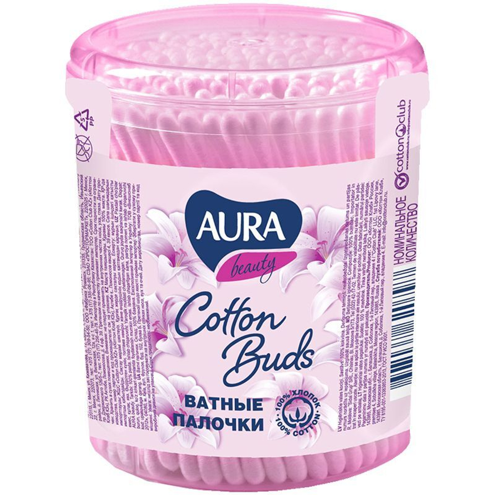 AURA 100шт. Ватные палочки круг. стакан
