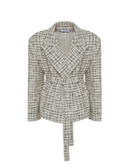 Жакет на поясе из букле молочный/черный