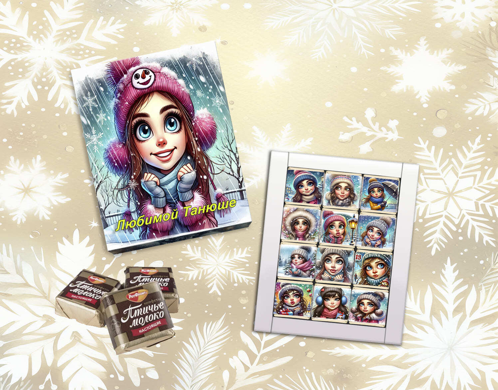 Шокобокс Любимой Танюше, набор 12 конфет