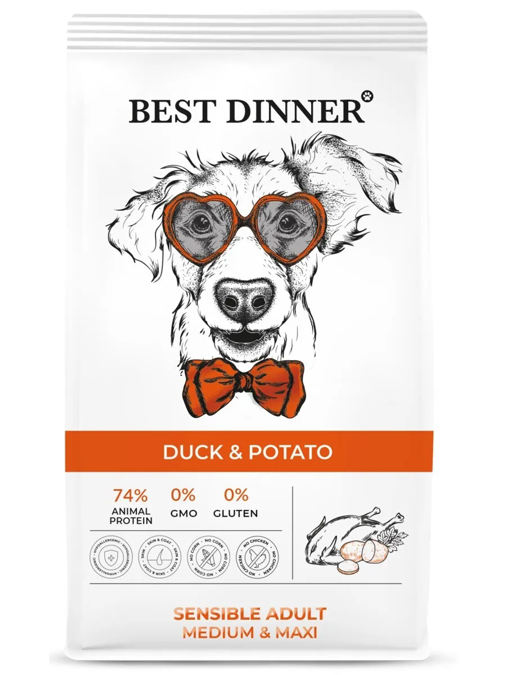 Best Dinner 3кг Adult Medium&Maxi Сухой корм для собак крупных и средних пород Утка с картофелем