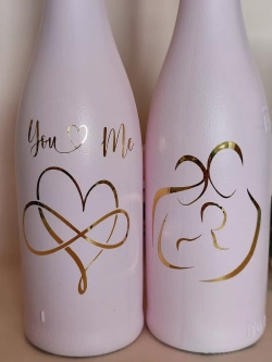 Наклейки свадебные зеркальное золото на бокалы и бутылки.