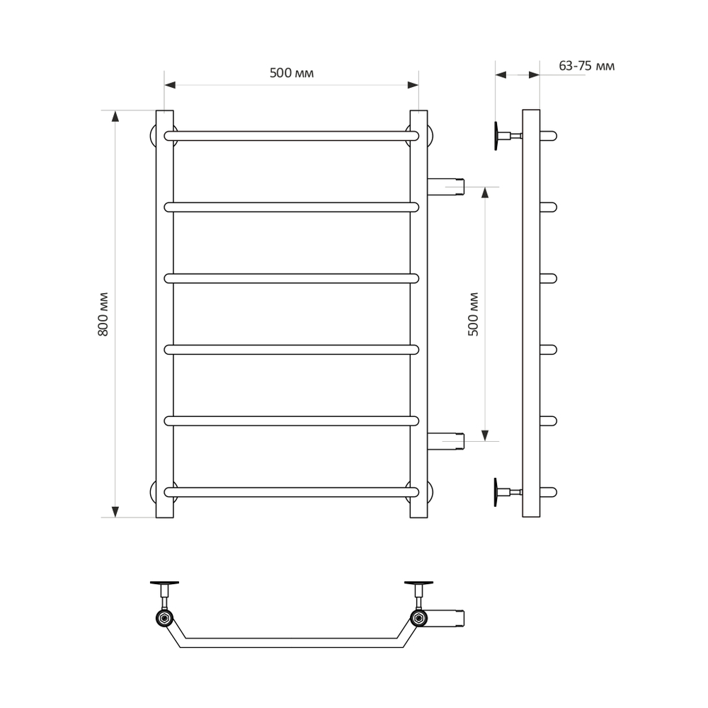 Полотенцесушитель MIXLINE MIRA  80х50х50 (1'' НР, 6 перекладин, боковое подкл) водяной