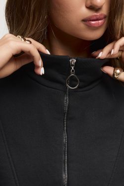 Олимпийка на молнии из премиум футера черного цвета