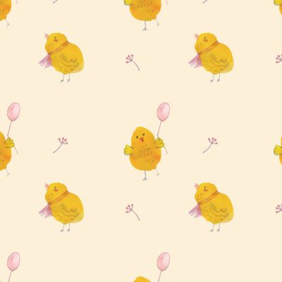 Непослушный цыпленок на желтом.