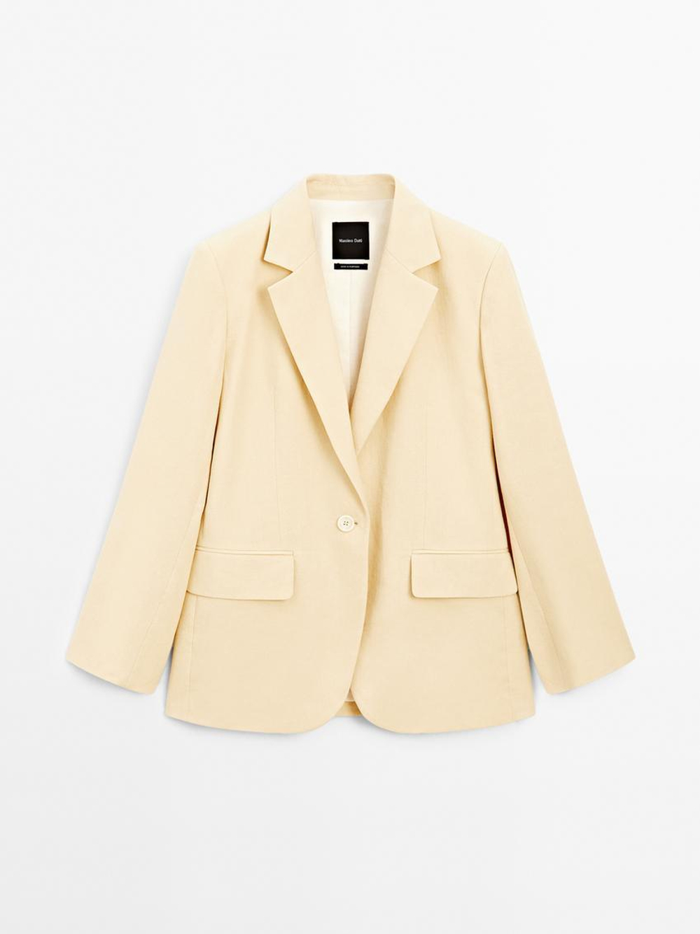 Massimo Dutti Блейзер из смесового льна, бежевый