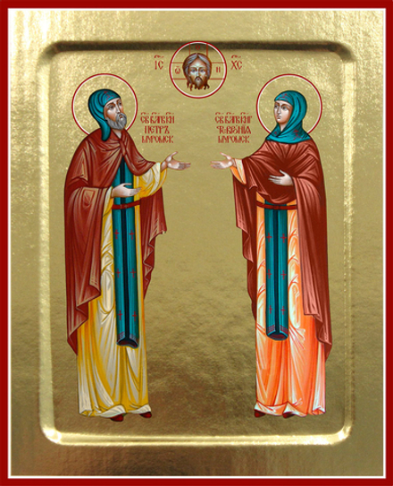 Икона Петра и Февронии Муромских, благоверных (каноническая, коричн.) на дереве: 125 х 160 (Синопсис