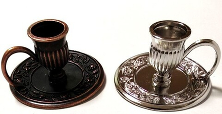 Подсвечник с ручкой круглый, мелхиор в ассорт., ср/ф в коробке (62225) (Сев)