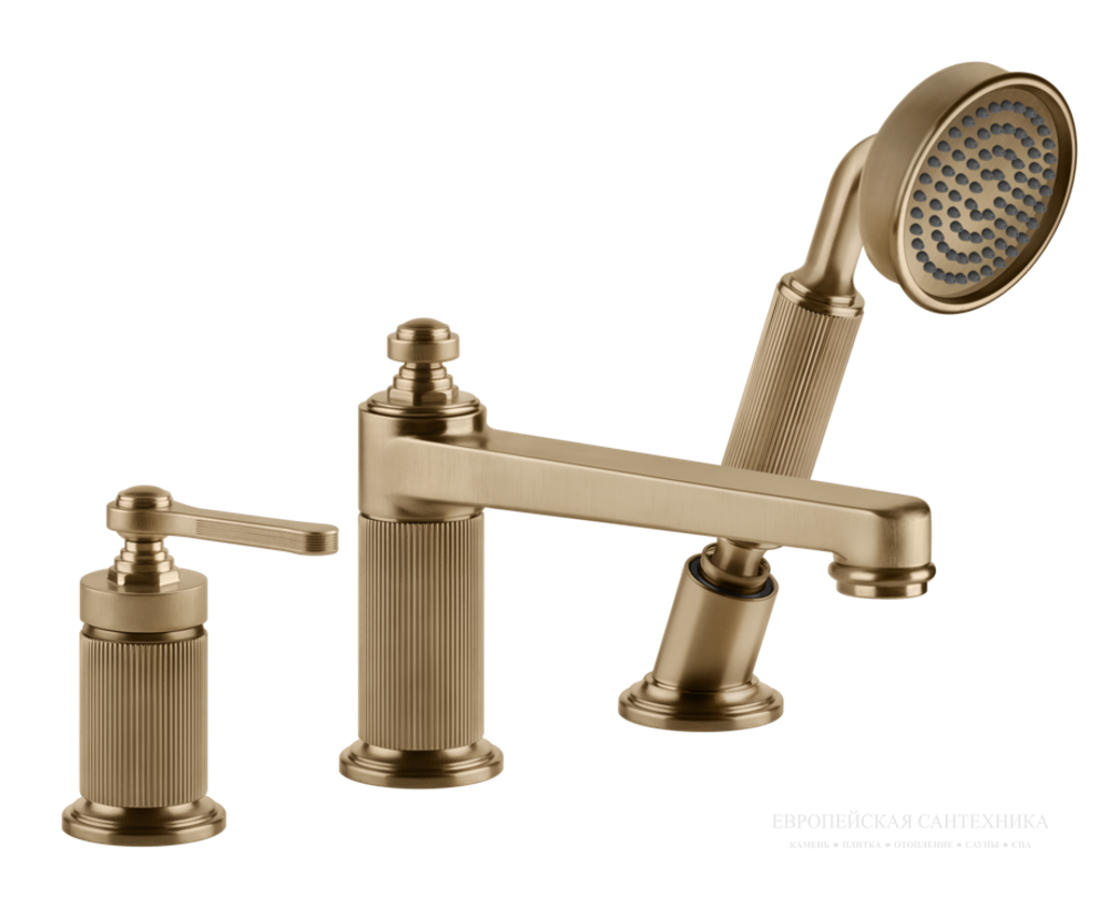 Смеситель для ванны Gessi Venti20, с изливом, дивертором, выдвижным ручным душем, цвет Warm Bronze Br. PVD