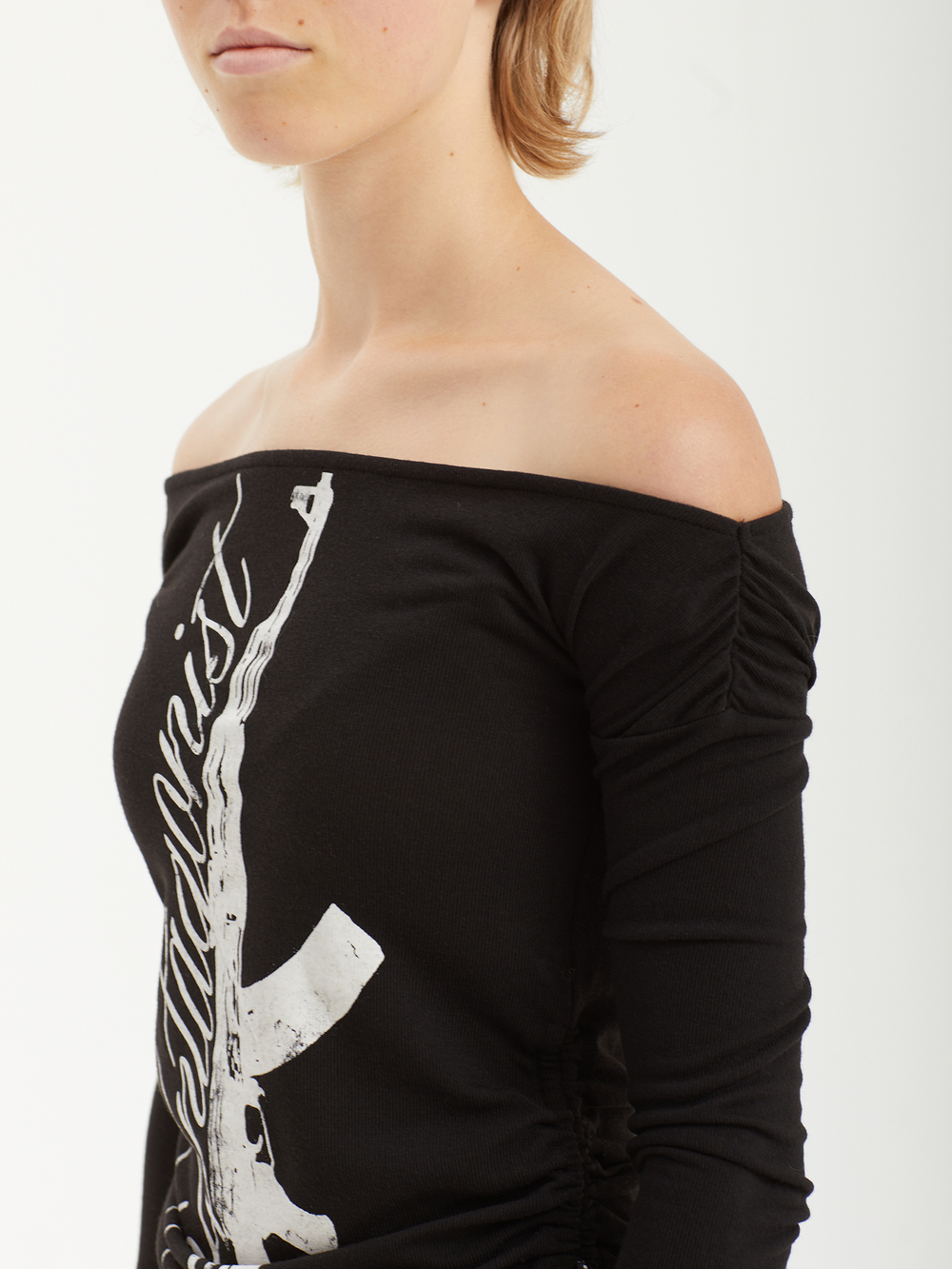 Топ Havoc Black Gun Graphic Off Shoulder