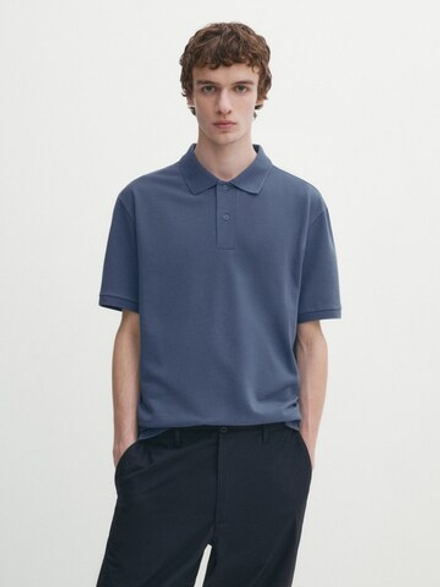 Massimo Dutti Поло из рельефного хлопкового пике, насыщенно-синий