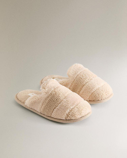 ZARA HOME ДЕТСКИЕ ТАПОЧКИ-МЮЛИ ИЗ ИСКУССТВЕНОЙ ОВЧИНЫ, НАТУРАЛЬНЫЙ
