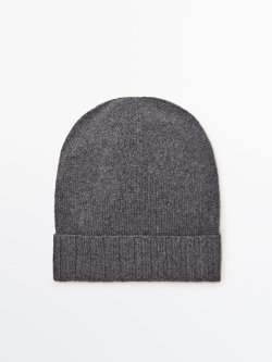 Massimo Dutti Шапка бини из 100% кашемира в рубчик с отворотом, серый