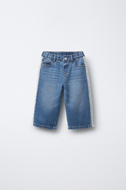 ZARA ДЖИНСЫ-КЮЛОТЫ С КРУЖЕВОМ, СИНИЙ