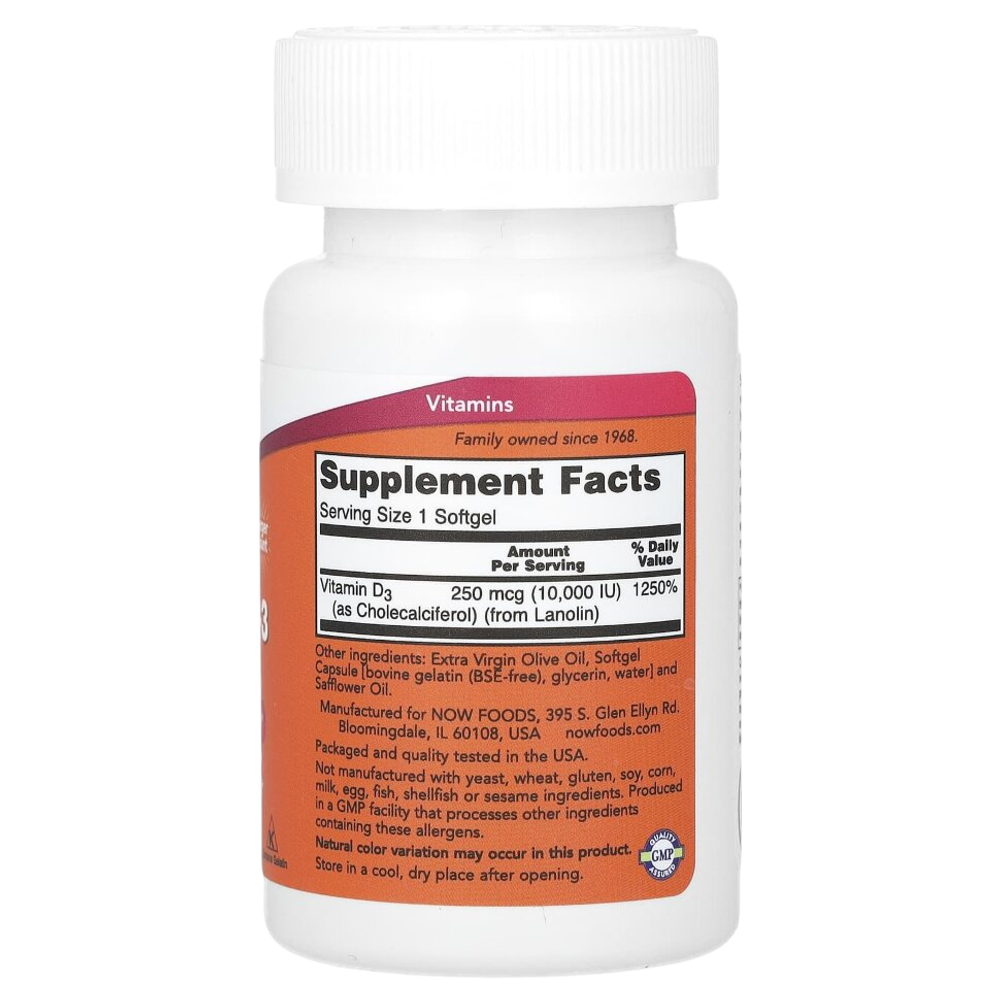 Now Foods Vitamin D3 10000 МЕ 120 softgels, Витамин Д3