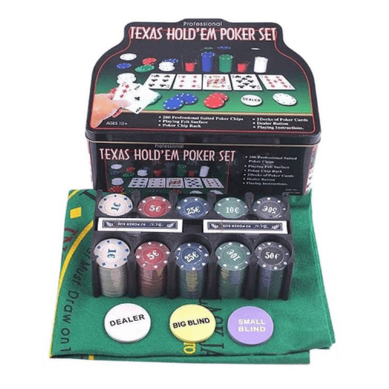 Набор "Покер" в коробке(200 фишек 4 гр.,2 колоды карт,сукно)