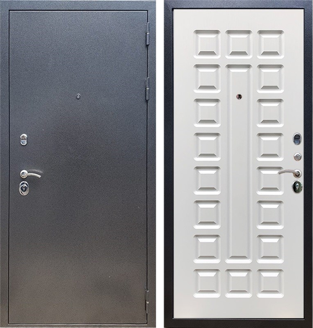 Входная металлическая дверь RеX (РЕКС) 11 Антик серебро / ФЛ-183 Белый ясень
