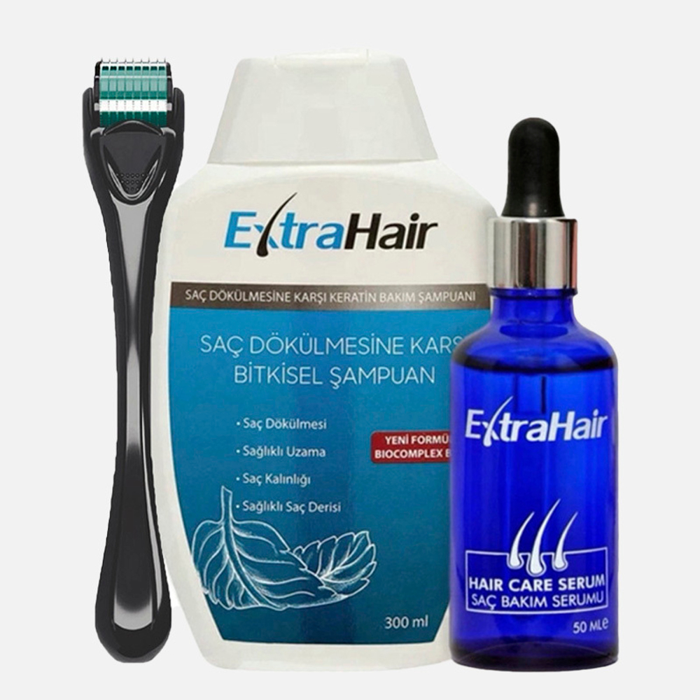 Набор Extra Hair для роста волос и против выпадения с мезороллером