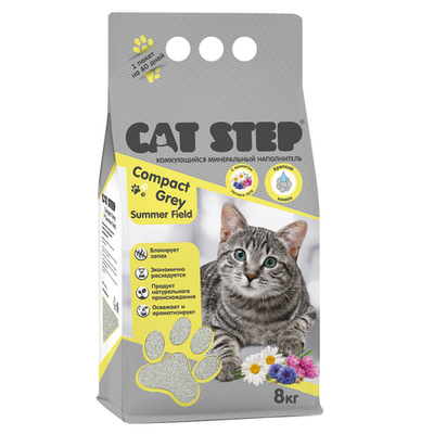 Наполнитель комкующийся минеральный CAT STEP Compact Grey Summer Field, 8 кг