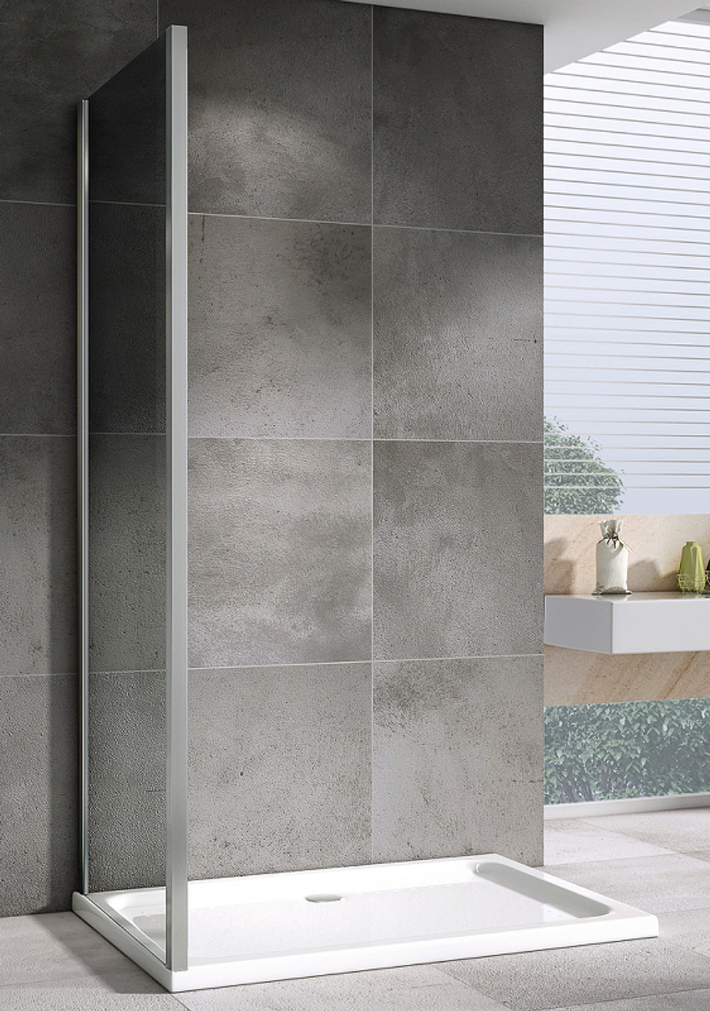 Душевая стенка Abber Schwarzer Diamant 100x195 S100 профиль Хром стекло прозрачное
