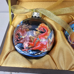 Набор из 3-х ёлочных шаров  "Сказки" с росписью Палех