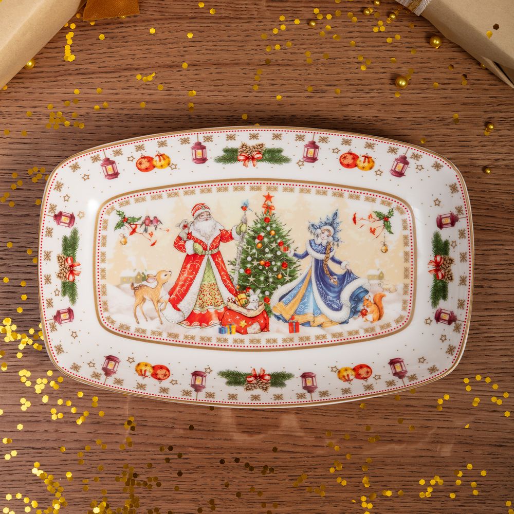 БЛЮДО LEFARD "ДЕД МОРОЗ И СНЕГУРОЧКА" ПРЯМОУГ. 25*16*3 СМ (КОР=12ШТ.)