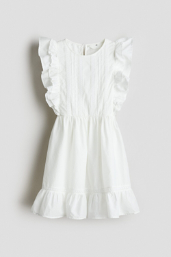 H&M Платье из хлопка с воланами, белый