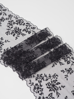 Вышивка на сетке черная неэластичная ширина 20 см ОТРЕЗЫ